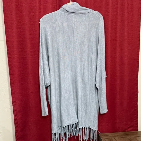NY Collection Light Gray Cowl Neck Sweater with Fringe - Picture 4 of 4